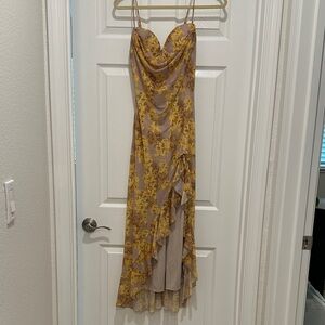 Fashion Nova Yellow and Purple High Low Dress